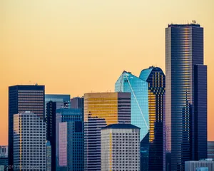 A photograph titled Sunrise Scrapers