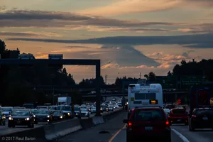 A photograph titled I-5 South from Seattle
